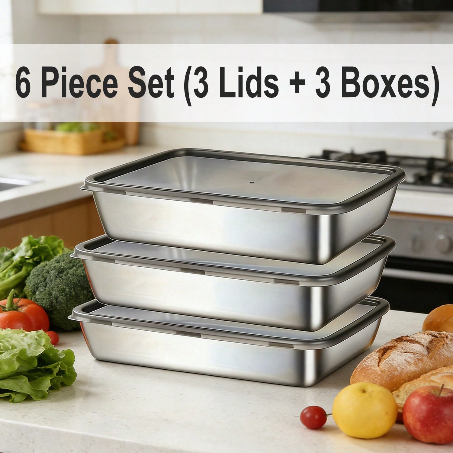 6pcs(3 Boxes+ 3 Lids) Stainles - đánh giá và giá Food Storage Essentials